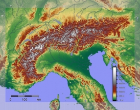Digitales Relief der Alpen / Grafik: Perconte, Wikimedia Commons, CC